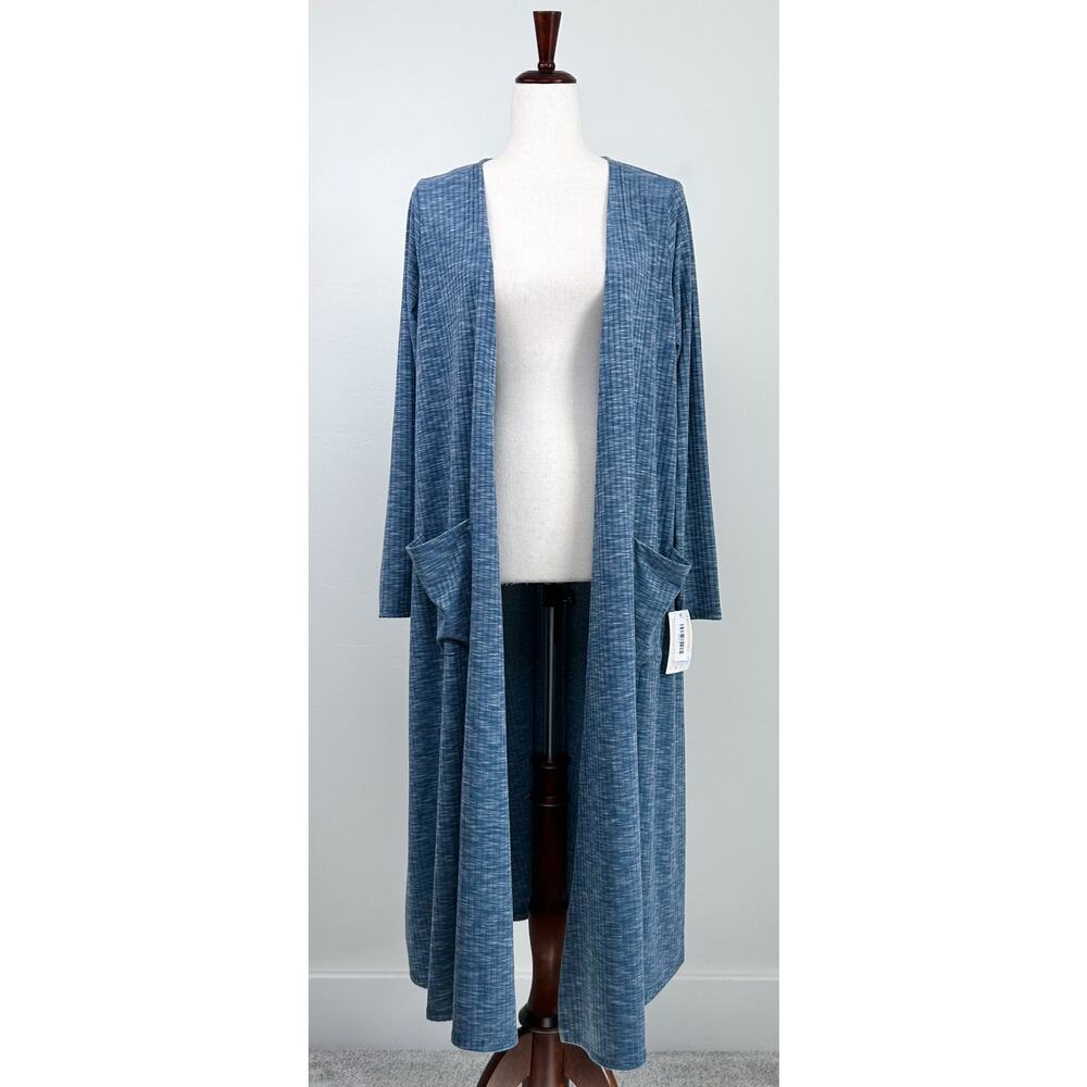 Lularoe Heather Blue Rib Knit Long Open Front Kimono Duster Sarah Cardigan NWT